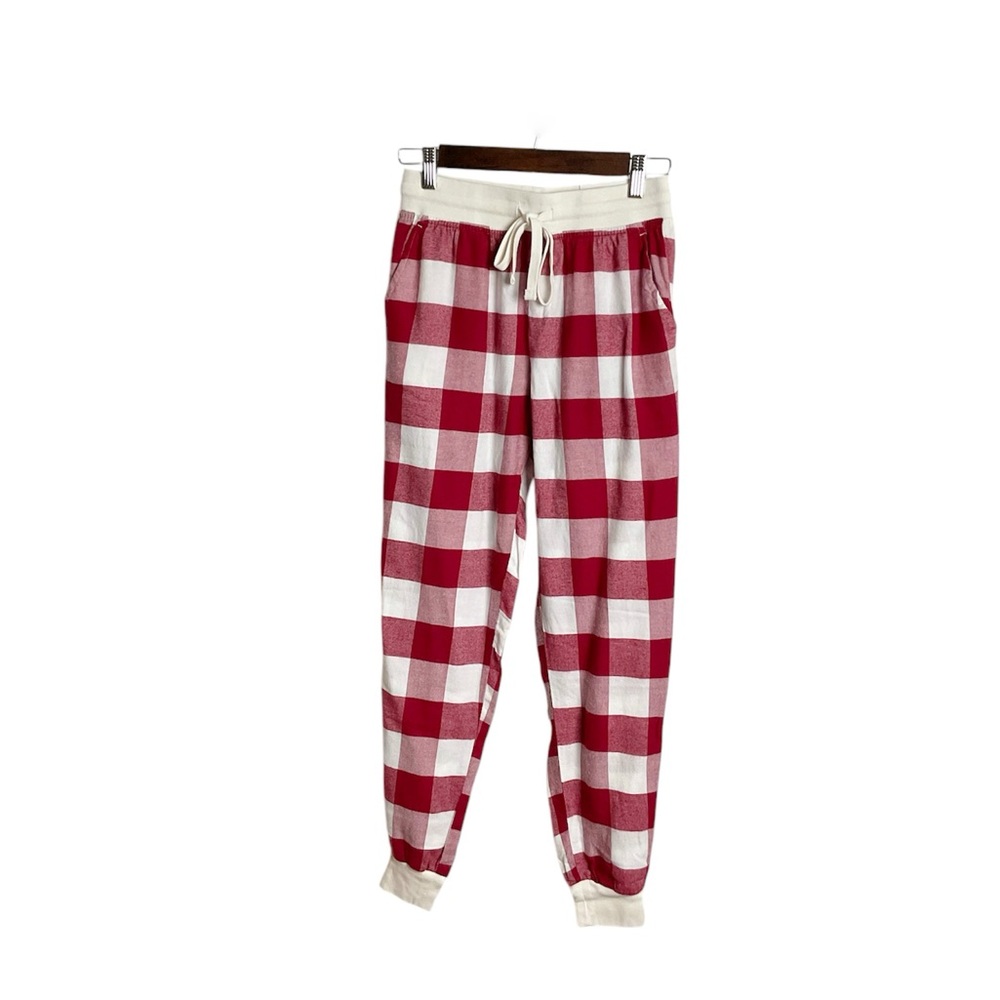 American Eagle Flannel Jogger‎ PJ Pants Size XXS Red Cream